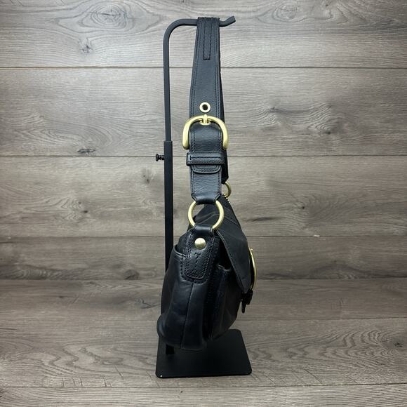 VTG COACH Leather Soho Flap Shoulder Bag Black Gold Tone W/Charm F11842 Y2K - Picture 2 of 14